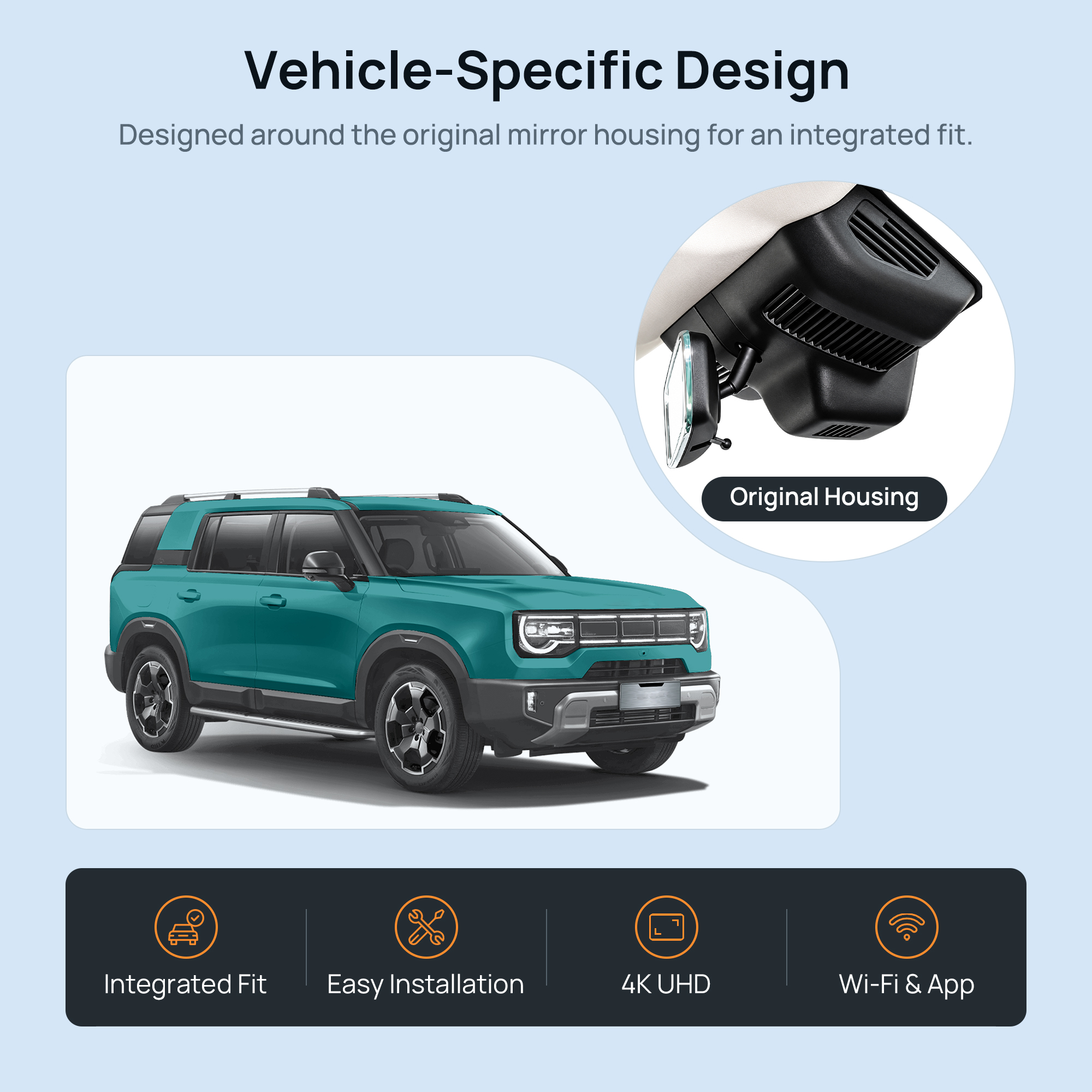 HIDVUE 4K Front + 1080P Rear Dash Cam for BAIC BJ30 B30 2024-2027 2