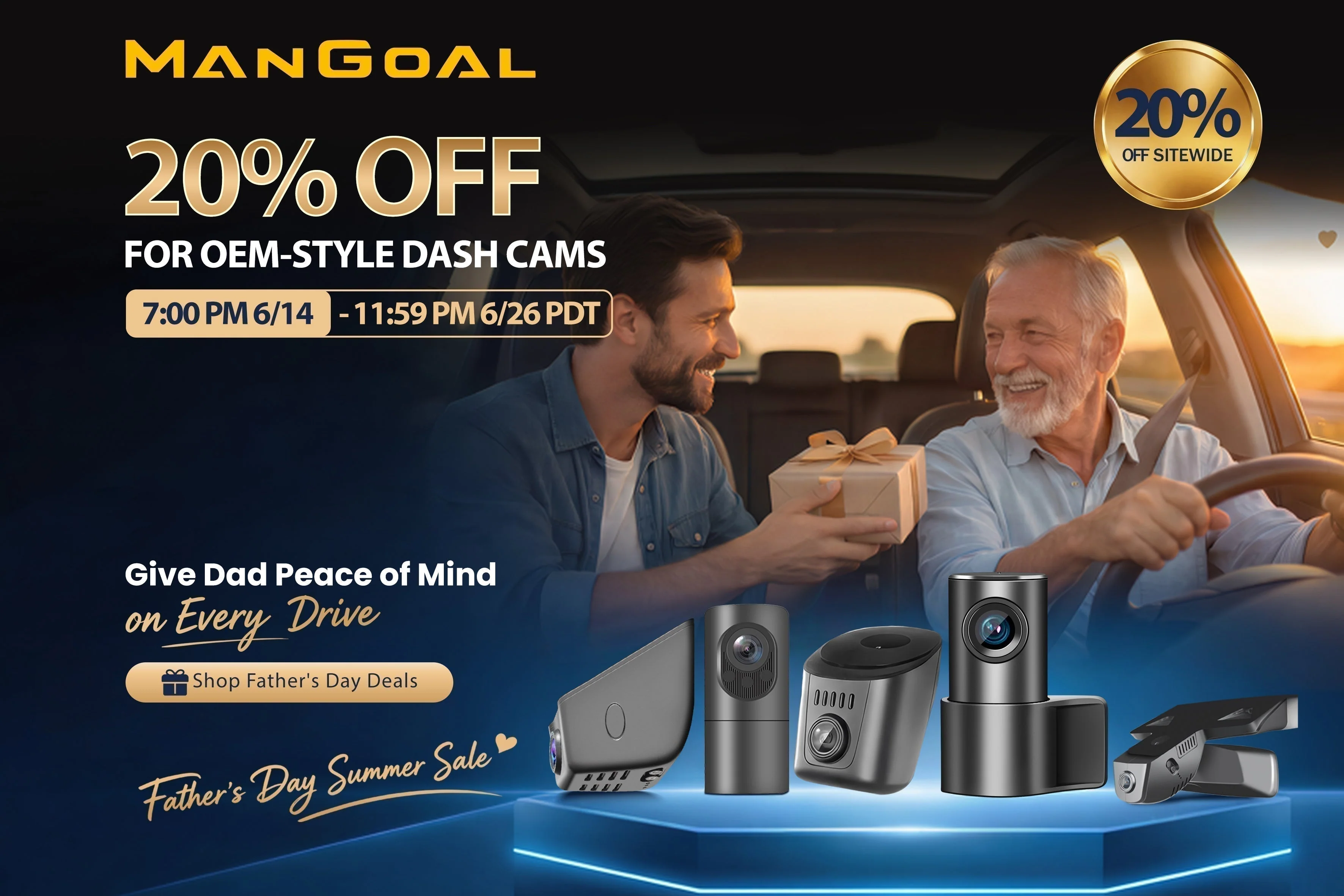 20% OFF Sitewide for OEM style dash cam, give dad peace of mind