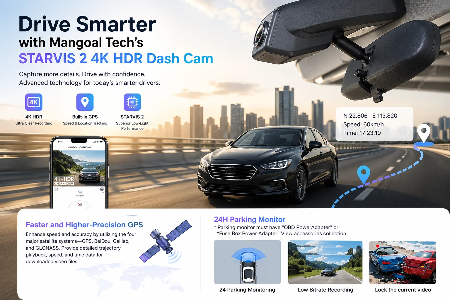 Drive Smarter with Mangoal Tech's STARVIS 2 4K HDR Dash Cam