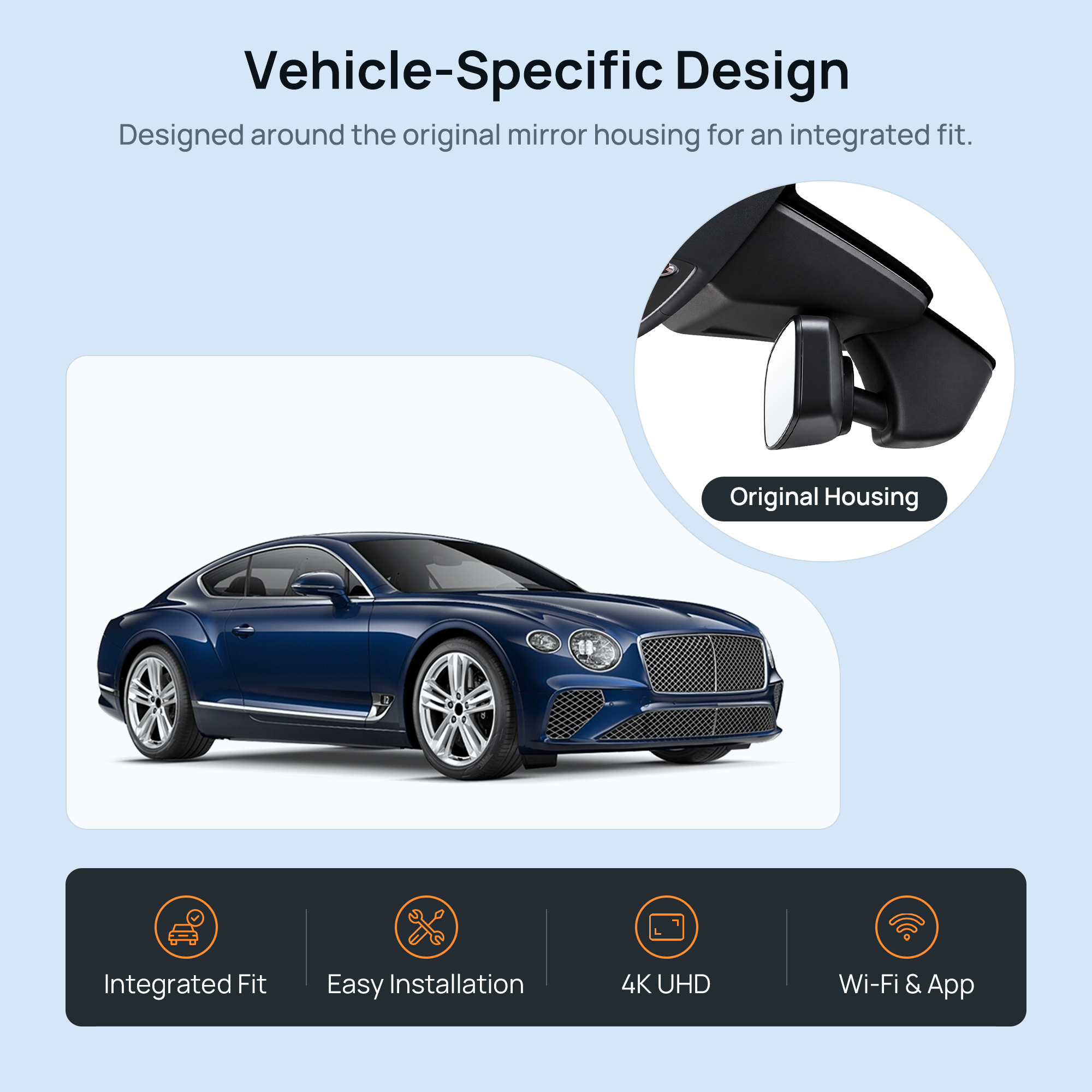 HIDVUE 4K Front + 1080P Rear Dash Cam for Bentley Continental GT EV 2018-2026 2